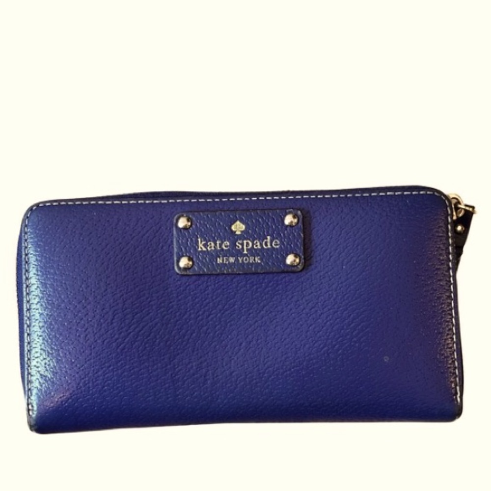 Kate Spade Cobalt Royal Blue Full Zip Long Continental Pebbled Leather Wallet